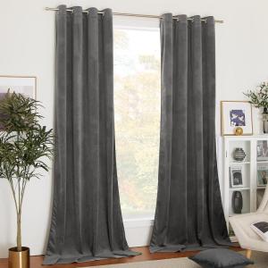 imageNICETOWN Halloween Black Curtains Patio Blackout Velvet Curtain Panels Media Movie Theater Room Decor Energyefficient Velvet Woven Home Theater Eyelet Top Drapes for Living Room 1 Pair W52xL96Grey