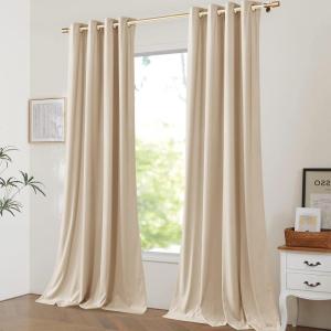 imageNICETOWN Halloween Black Curtains Patio Blackout Velvet Curtain Panels Media Movie Theater Room Decor Energyefficient Velvet Woven Home Theater Eyelet Top Drapes for Living Room 1 Pair W52xL96Beige
