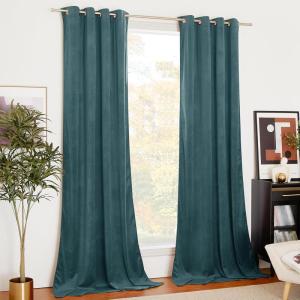 imageNICETOWN Halloween Black Curtains Patio Blackout Velvet Curtain Panels Media Movie Theater Room Decor Energyefficient Velvet Woven Home Theater Eyelet Top Drapes for Living Room 1 Pair W52xL96Greyish Blue