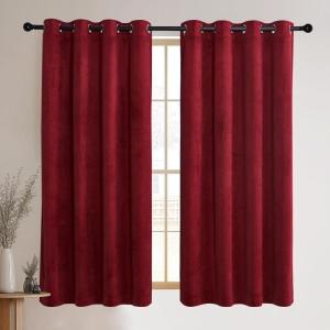 imageNICETOWN Halloween Black Curtains Patio Blackout Velvet Curtain Panels Media Movie Theater Room Decor Energyefficient Velvet Woven Home Theater Eyelet Top Drapes for Living Room 1 Pair W52xL96Red