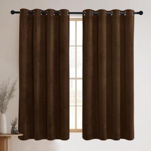imageNICETOWN Halloween Black Curtains Patio Blackout Velvet Curtain Panels Media Movie Theater Room Decor Energyefficient Velvet Woven Home Theater Eyelet Top Drapes for Living Room 1 Pair W52xL96Brown