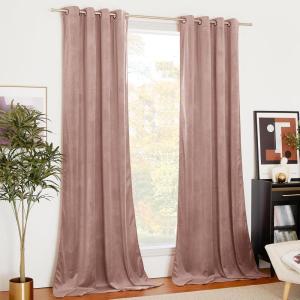 imageNICETOWN Halloween Black Curtains Patio Blackout Velvet Curtain Panels Media Movie Theater Room Decor Energyefficient Velvet Woven Home Theater Eyelet Top Drapes for Living Room 1 Pair W52xL96Dusty Pink