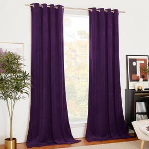 imageNICETOWN Halloween Black Curtains Patio Blackout Velvet Curtain Panels Media Movie Theater Room Decor Energyefficient Velvet Woven Home Theater Eyelet Top Drapes for Living Room 1 Pair W52xL96Purple