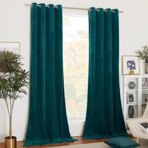 imageNICETOWN Halloween Black Curtains Patio Blackout Velvet Curtain Panels Media Movie Theater Room Decor Energyefficient Velvet Woven Home Theater Eyelet Top Drapes for Living Room 1 Pair W52xL96Teal