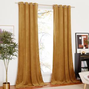 imageNICETOWN Halloween Black Curtains Patio Blackout Velvet Curtain Panels Media Movie Theater Room Decor Energyefficient Velvet Woven Home Theater Eyelet Top Drapes for Living Room 1 Pair W52xL96Gold Brown