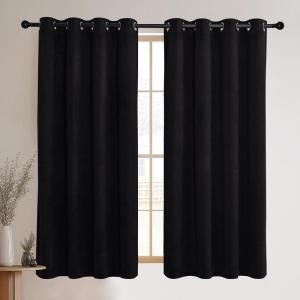 imageNICETOWN Halloween Black Curtains Patio Blackout Velvet Curtain Panels Media Movie Theater Room Decor Energyefficient Velvet Woven Home Theater Eyelet Top Drapes for Living Room 1 Pair W52xL96Black
