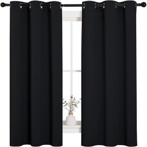 imageNICETOWN Halloween Pitch Black Solid Thermal Insulated Grommet Blackout CurtainsDrapes for Bedroom Window 2 Panels 42 inches Wide by 63 inches Long Black