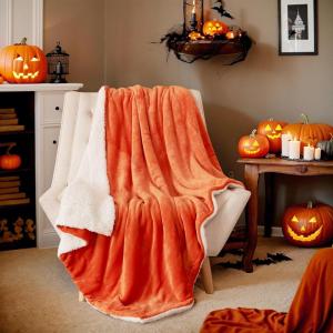 imageNICETOWN Halloween Twin Fleece Plush Blanket Fashion Fuzzy Gifts for Family Soft Lightweight Fluffy Fleece Plush Couch Blankets for Living RoomBedroomSofa 60 x 80 inches BlackOrange