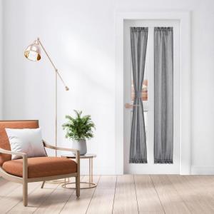 imageNICETOWN Linen Textured Door Curtain  White Sidelight Panel Curtain Semi Sheer French Front Door Curtain with Tieback for Kitchen 30 inches W x 40 inches L Single PanelDark Grey