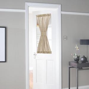 imageNICETOWN Linen Textured Door Curtain  White Sidelight Panel Curtain Semi Sheer French Front Door Curtain with Tieback for Kitchen 30 inches W x 40 inches L Single PanelTaupe