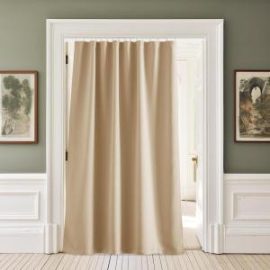 imageNICETOWN Lower Noise Room Divider Curtain Screen Partitions with Adhesive Curtain Track 7ft Tall x 83ft Wide Black Blackout Sound Reducing Panel for DoorwayGlass WindowSliding DoorPatioBiscotti Beige