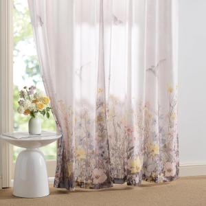 imageNICETOWN Natural Linen Curtains ampamp Drapes for Windows 84 inch Long Rod Pocket ampamp Back Tab Thick Flax Semi Sheer Privacy Assured with Light Filtering for BedroomLiving Room W55 x L84 2 PiecesFlowers on Greyish White