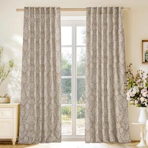 imageNICETOWN Natural Linen Curtains ampamp Drapes for Windows 84 inch Long Rod Pocket ampamp Back Tab Thick Flax Semi Sheer Privacy Assured with Light Filtering for BedroomLiving Room W55 x L84 2 PiecesBrown on Greyish White