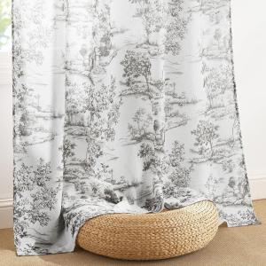 imageNICETOWN Natural Linen Curtains ampamp Drapes for Windows 84 inch Long Rod Pocket ampamp Back Tab Thick Flax Semi Sheer Privacy Assured with Light Filtering for BedroomLiving Room W55 x L84 2 PiecesBlack