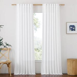 imageNICETOWN Natural Linen Curtains ampamp Drapes for Windows 84 inch Long Rod Pocket ampamp Back Tab Thick Flax Semi Sheer Privacy Assured with Light Filtering for BedroomLiving Room W55 x L84 2 PiecesWhite
