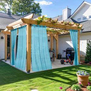 imageNICETOWN Outdoor ampamp Indoor Sheer Curtains 84 inches Long 2 Panels Waterproof Sheer Texture Panels for Living Room Decoration Curtains with Rustproof Grommets for PatioGazebo W54 x L84 WhiteTurquoise
