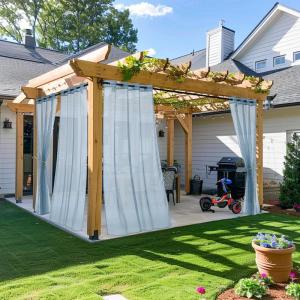 imageNICETOWN Outdoor ampamp Indoor Sheer Curtains 84 inches Long 2 Panels Waterproof Sheer Texture Panels for Living Room Decoration Curtains with Rustproof Grommets for PatioGazebo W54 x L84 WhiteStone Blue