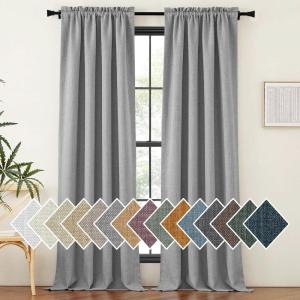 imageNICETOWN Room Darkening Curtains 84 inch Length 2 Panels Set Dual Rod Pockets ampamp Hook Belt Light Blocking Thermal Curtains Sound Reducing Window Treatments for Living Room Natural W52 x L84Light Grey