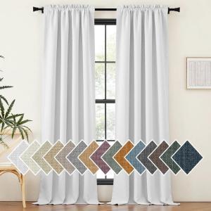 imageNICETOWN Room Darkening Curtains 84 inch Length 2 Panels Set Dual Rod Pockets ampamp Hook Belt Light Blocking Thermal Curtains Sound Reducing Window Treatments for Living Room Natural W52 x L84Greyish White