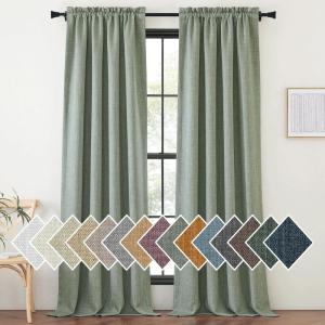 imageNICETOWN Room Darkening Curtains 84 inch Length 2 Panels Set Dual Rod Pockets ampamp Hook Belt Light Blocking Thermal Curtains Sound Reducing Window Treatments for Living Room Natural W52 x L84Sage Green