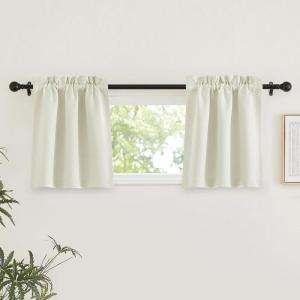 imageNICETOWN Room Darkening Curtains 84 inch Length 2 Panels Set Dual Rod Pockets ampamp Hook Belt Light Blocking Thermal Curtains Sound Reducing Window Treatments for Living Room Natural W52 x L84Natural