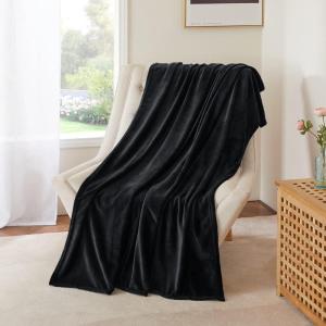 imageNICETOWN Soft Blanket King Size Fleece Warm Fuzzy Throw for BedSofa Lightweight 300GSM Microplush Ultra Warm Blanket 90quot x 108quot GreyBlack