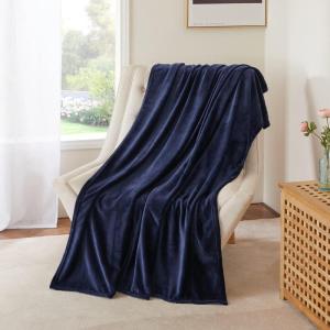imageNICETOWN Soft Blanket King Size Fleece Warm Fuzzy Throw for BedSofa Lightweight 300GSM Microplush Ultra Warm Blanket 90quot x 108quot GreyNavy Blue