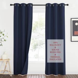 imageNICETOWN Sound Barrier 100 Blackout Divider Curtains 84quot Noise Heat and Cold Blocking Drapes with Felt Fabric Lining for Noise ReducingNurseryDaytime SleepBedroom White 2 PCs 52quot WideNavy