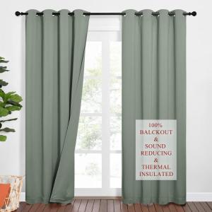 imageNICETOWN Sound Barrier 100 Blackout Divider Curtains 84quot Noise Heat and Cold Blocking Drapes with Felt Fabric Lining for Noise ReducingNurseryDaytime SleepBedroom White 2 PCs 52quot WideSage Green