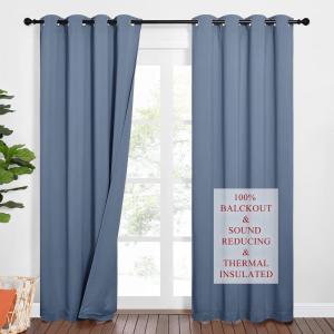 imageNICETOWN Sound Barrier 100 Blackout Divider Curtains 84quot Noise Heat and Cold Blocking Drapes with Felt Fabric Lining for Noise ReducingNurseryDaytime SleepBedroom White 2 PCs 52quot WideStone Blue