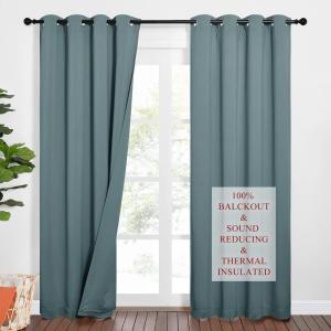 imageNICETOWN Sound Barrier 100 Blackout Divider Curtains 84quot Noise Heat and Cold Blocking Drapes with Felt Fabric Lining for Noise ReducingNurseryDaytime SleepBedroom White 2 PCs 52quot WideGreyish Blue