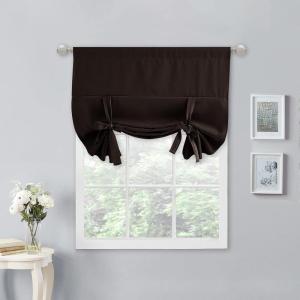 imageNICETOWN Thermal Insulated Blackout Short Curtain  Bathroom Curtain Gray Tie Up Shade for Small Window Window Valance Balloon Roman Blind Rod Pocket Panel 46 inches W x 63 inches LToffee Brown