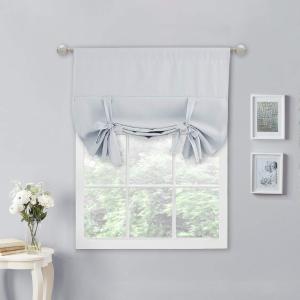 imageNICETOWN Thermal Insulated Blackout Short Curtain  Bathroom Curtain Gray Tie Up Shade for Small Window Window Valance Balloon Roman Blind Rod Pocket Panel 46 inches W x 63 inches LGreyish White