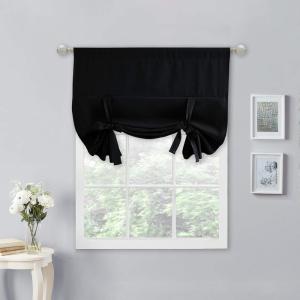 imageNICETOWN Thermal Insulated Blackout Short Curtain  Bathroom Curtain Gray Tie Up Shade for Small Window Window Valance Balloon Roman Blind Rod Pocket Panel 46 inches W x 63 inches LBlack