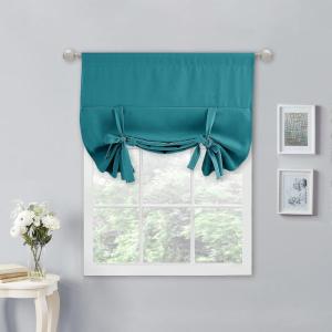 imageNICETOWN Thermal Insulated Blackout Short Curtain  Bathroom Curtain Gray Tie Up Shade for Small Window Window Valance Balloon Roman Blind Rod Pocket Panel 46 inches W x 63 inches LPeacock Teal