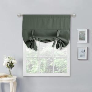 imageNICETOWN Thermal Insulated Blackout Short Curtain  Bathroom Curtain Gray Tie Up Shade for Small Window Window Valance Balloon Roman Blind Rod Pocket Panel 46 inches W x 63 inches LDark Mallard