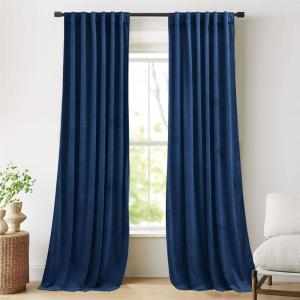 imageNICETOWN Thermal Insulated Velvet Curtains Ivory 96 Inch Length Heavy Duty Keep Warm Drapes Room Darkening Thermal Insulated Curtains for Patio Hall Villa Bedroom Window Treatment Set of 2Navy Blue
