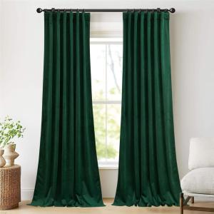 imageNICETOWN Thermal Insulated Velvet Curtains Ivory 96 Inch Length Heavy Duty Keep Warm Drapes Room Darkening Thermal Insulated Curtains for Patio Hall Villa Bedroom Window Treatment Set of 2Dark Green