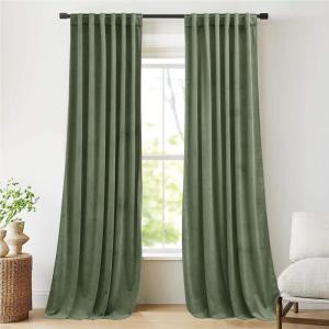 imageNICETOWN Thermal Insulated Velvet Curtains Ivory 96 Inch Length Heavy Duty Keep Warm Drapes Room Darkening Thermal Insulated Curtains for Patio Hall Villa Bedroom Window Treatment Set of 2Sage Green