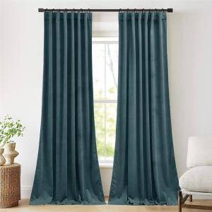 imageNICETOWN Thermal Insulated Velvet Curtains Ivory 96 Inch Length Heavy Duty Keep Warm Drapes Room Darkening Thermal Insulated Curtains for Patio Hall Villa Bedroom Window Treatment Set of 2Greyish Blue