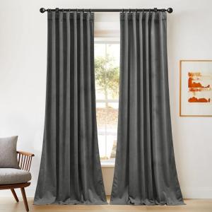 imageNICETOWN Thermal Insulated Velvet Curtains Ivory 96 Inch Length Heavy Duty Keep Warm Drapes Room Darkening Thermal Insulated Curtains for Patio Hall Villa Bedroom Window Treatment Set of 2Grey