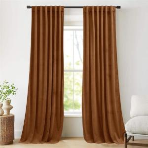 imageNICETOWN Thermal Insulated Velvet Curtains Ivory 96 Inch Length Heavy Duty Keep Warm Drapes Room Darkening Thermal Insulated Curtains for Patio Hall Villa Bedroom Window Treatment Set of 2Burnt Orange