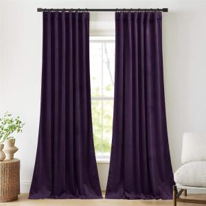 imageNICETOWN Thermal Insulated Velvet Curtains Ivory 96 Inch Length Heavy Duty Keep Warm Drapes Room Darkening Thermal Insulated Curtains for Patio Hall Villa Bedroom Window Treatment Set of 2Purple