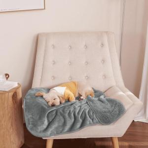 imageNICETOWN Waterproof Dog Blanket Bed Cover Sherpla Fleece Cozy Plush Bed Large Dog Blanket for Couch Sofa Floor Protecting Pet Day for Present 50quot W x 60quot L Light GreyLight Grey