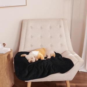 imageNICETOWN Waterproof Dog Blanket Bed Cover Sherpla Fleece Cozy Plush Bed Large Dog Blanket for Couch Sofa Floor Protecting Pet Day for Present 50quot W x 60quot L Light GreyBlack