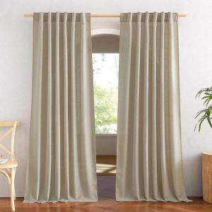 imageNICETOWN White Linen Sheer Curtains and Drapes 84 inches Long Rod Pocket ampamp Back Tab semitransparent with Light Through Vertical Window Treatments for Sliding Glass Door ampamp Living Room 52quotW Set of 2Linen Taupe