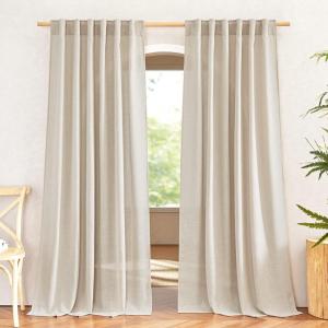 imageNICETOWN White Linen Sheer Curtains and Drapes 84 inches Long Rod Pocket ampamp Back Tab semitransparent with Light Through Vertical Window Treatments for Sliding Glass Door ampamp Living Room 52quotW Set of 2Linen Cream