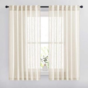 imageNICETOWN White Linen Sheer Curtains and Drapes 84 inches Long Rod Pocket ampamp Back Tab semitransparent with Light Through Vertical Window Treatments for Sliding Glass Door ampamp Living Room 52quotW Set of 2Beige