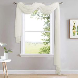 imageNICETOWN White Sheer Window Scarf 216 inch Extra Long Soft Voile Textured Bed Canopy Scarf Curtains for Event DesignsHome Decor 60 inches Wide Set of 2Off White