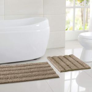 imageNICETOWN Grey Bathroom Rug Sets Extra Thick Bath Rugs for Bathroom AntiSlip Soft Plush Chenille Shaggy Bath Mats Living Room Bedroom Mats Water Absorbent Floor Carpets 20 x 32 Plus 17 x 24Taupe Brown